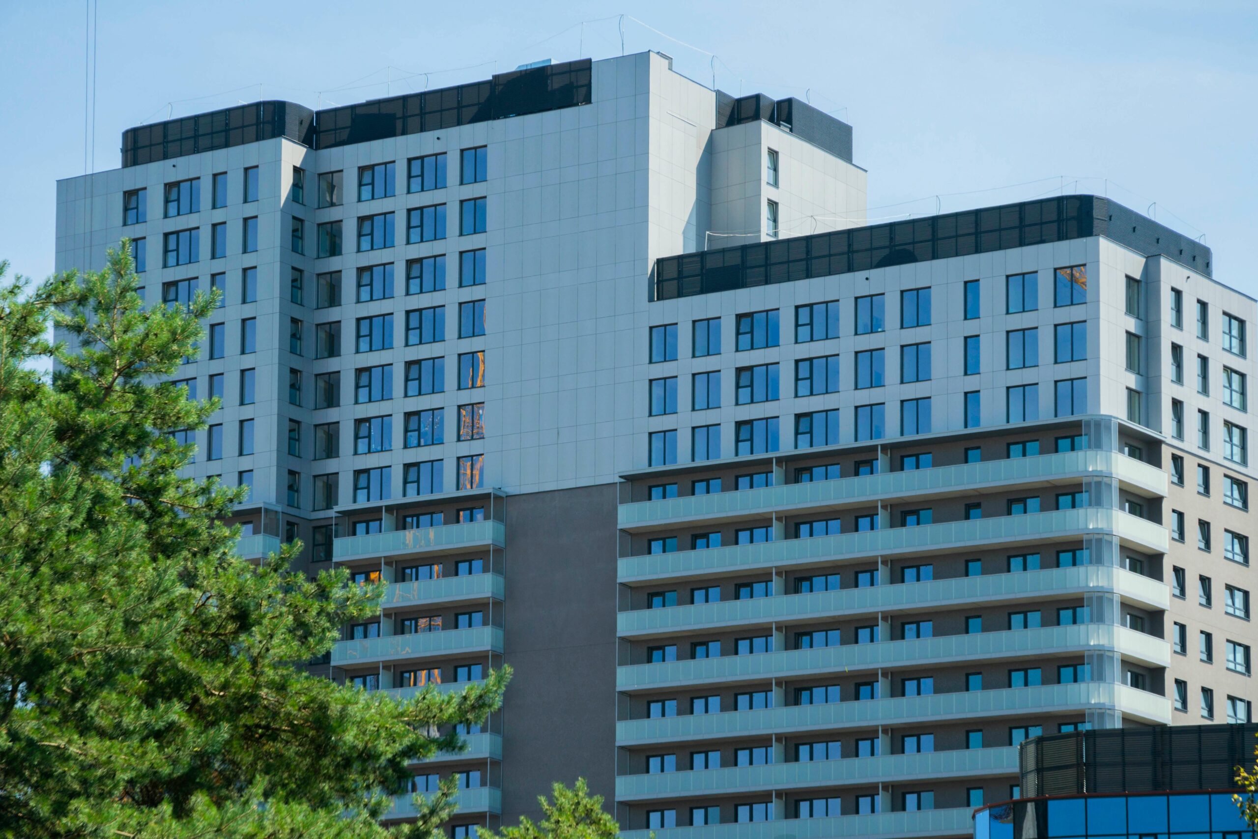 Contemporary architecture of a modern skyscraper in Wrocław, Poland.